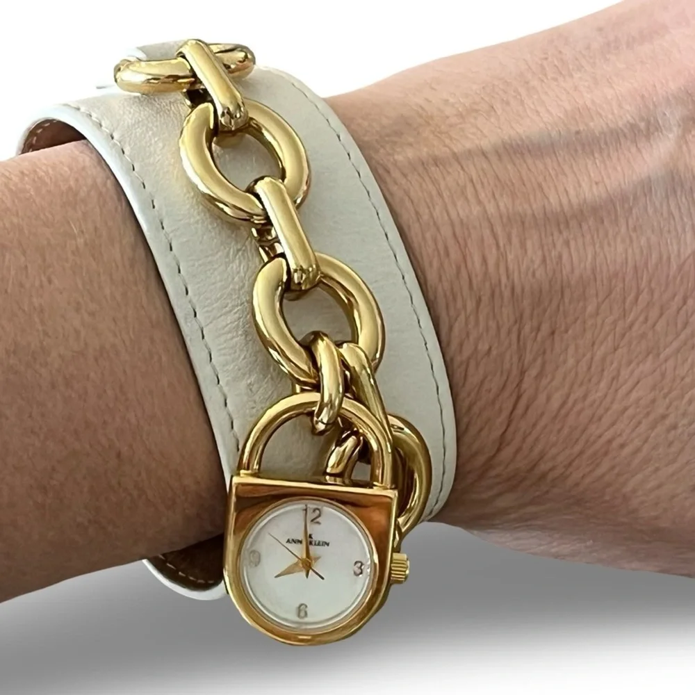 Anne Klein Leather Toggle Cuff Gold Tone Watch